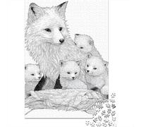 Adult 1000-Piece Jigsaw Puzzle, Fox Coloring Book Page, 38x26cm/1000pcs; Clean White Cardboard for Sorting; for Calm Hands-on Time after Work