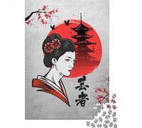 Adult 1000-Piece Jigsaw Puzzle, Geisha, 52x38cm/1000pcs, for Relaxed Evenings at The Table; Smooth White Cardboard Pieces