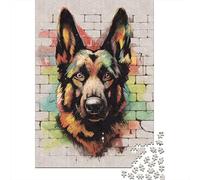 Adult 1000-Piece Jigsaw Puzzle, German Shepherd Graffiti, 70x50cm/1000pcs; for Calm Hands-on Time after Work; White Card Pieces for A Neat Table