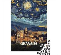 Adult 1000-Piece Jigsaw Puzzle, Granada Spain Night Sky Art, 70x50cm/1000pcs, Low-dust White Cardboard Pieces; An Unhurried Indoor Weekend Activity