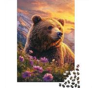 Adult 1000-Piece Jigsaw Puzzle, Grizzly in Bloom, 52x38cm/1000pcs; Easy to Pause And Continue Later; Low-dust White Pieces for Sorting