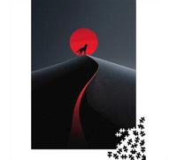 Adult 1000-Piece Jigsaw Puzzle, Lone Wolf on Dune Under Red Moon, 52x38cm/1000pcs; A Thoughtful Gift for A New Home; White Pieces for Organised Sorting