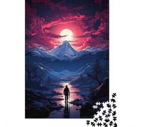 Adult 1000-Piece Jigsaw Puzzle, Mountain Moonlit Reflections, 52x38cm/1000pcs; Clean White Cardboard for Sorting; for Calm Hands-on Time after Work