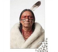 Adult 1000-Piece Jigsaw Puzzle, Native American Man with War Paint, 52x38cm/1000pcs, Low-dust White Cardboard Pieces; An Unhurried Indoor Weekend Activity