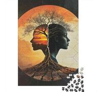 Adult 1000-Piece Jigsaw Puzzle, Nature's Connection Tree And Human Harmony, 52x38cm/1000pcs, A Relaxed Project for Colder Days; White Cardboard with Reduced Dust