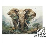 Adult 1000-Piece Jigsaw Puzzle, Nature's Giants Elephant Artwork, 52x38cm/1000pcs, to Return to Whenever Time Permits; White Card with A Low-dust Finish