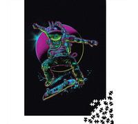 Adult 1000-Piece Jigsaw Puzzle, Neon Astronaut Skateboard Art Print-2, 70x50cm/1000pcs, Smooth White Cardboard Pieces; Family Table Time Without A Screen
