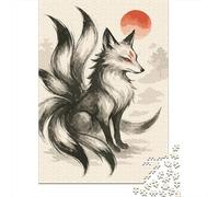 Adult 1000-Piece Jigsaw Puzzle, Nine-tailed Fox Digital Art, 38x26cm/1000pcs, Smooth White Cardboard Pieces; for An Enjoyable Break at The Table