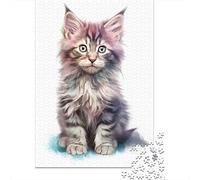 Adult 1000-Piece Jigsaw Puzzle, Norwegian Forest Cat, 38x26cm/1000pcs; for Progress Whenever Time Allows; Low-dust White Pieces for Sorting