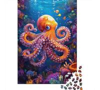 Adult 1000-Piece Jigsaw Puzzle, Ocean Life Octopus Art Print-1, 38x26cm/1000pcs, for Progress Whenever Time Allows; White Card Pieces for Easy Sorting