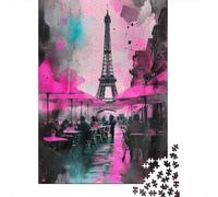 Adult 1000-Piece Jigsaw Puzzle, Paris Eiffel Tower Art Print-1, 38x26cm/1000pcs, A Relaxed Project for Colder Days; White Cardboard with Reduced Dust