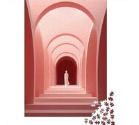 Adult 1000-Piece Jigsaw Puzzle, Pink Archway Poster, 52x38cm/1000pcs; Clean White Cardboard for Sorting; for Calm Hands-on Time after Work