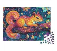 Adult 1000-Piece Jigsaw Puzzle, Psychedelic Squirrel Art Print, 52x38cm/1000pcs, for Relaxed Evenings at The Table; White Pieces with A Smooth Surface