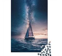 Adult 1000-Piece Jigsaw Puzzle, Sailing Under Stars -2, 52x38cm/1000pcs, for Progress Whenever Time Allows; Clean White Cardboard for Sorting