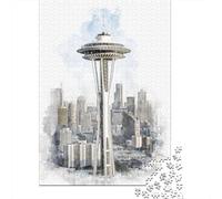 Adult 1000-Piece Jigsaw Puzzle, Space Needle, 70x50cm/1000pcs; A Rewarding Project to Return To; Low-dust Pieces for A Tidier Table