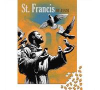 Adult 1000-Piece Jigsaw Puzzle, St Francis Catholic Saint, 38x26cm/1000pcs, for Progress Whenever Time Allows; White Card with A Low-dust Finish