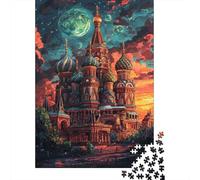 Adult 1000-Piece Jigsaw Puzzle, Starry Kremlin Dreams, 52x38cm/1000pcs, for Quiet Focus at Your Own Pace; Clean White Card Pieces for Sorting