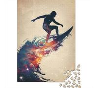 Adult 1000-Piece Jigsaw Puzzle, Surfing Galaxy Silhouette, 38x26cm/1000pcs; Easy to Pause And Continue Later; White Cardboard for Cleaner Sorting