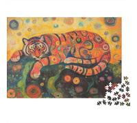 Adult 1000-Piece Jigsaw Puzzle, Tiger Floral Gustav Klimt, 52x38cm/1000pcs; for Progress Whenever Time Allows; Low-dust White Pieces for Sorting