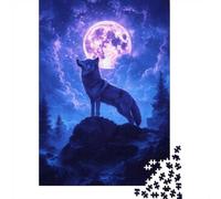 Adult 1000-Piece Jigsaw Puzzle, Wolf Howling at The Moon, 38x26cm/1000pcs, Low-dust White Cardboard Pieces; An Unhurried Indoor Weekend Activity