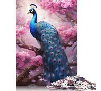 Adult 1000 Piece Jigsaw Puzzles Peacock And Cherry Blossom Jigsaw Puzzle Wood Jigsaw Brain Challenge Puzzle Toy Game 1000pcs (75x50cm)