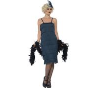 Smiffys Flapper Costume, Green with Long Dress, Headband & Gloves, 1920's Razzle Fancy Dress, Adult Dress Up Costumes