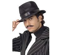 Smiffys Indestructible Fedora Hat, Black with Band, 1920's Razzle Fancy Dress, 1920s Dress Up Hats