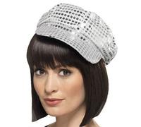Adult 1960s 1970s Disco Sequin Fancy Dress Hat 70s Cap Silver by Smiffys