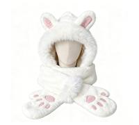 Adult 3-in-1 Hats with Scarf and Gloves Cute Winter Bunny Hat, Faux Fur Head Trapper Hooded Neck Warmer Windproof Earmuffs Snood Gloves Mittens Earflap Hat Long Scarf Warm, Thick Winter Scarf Pink