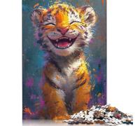Adult 500 Piece Jigsaw Puzzles Smiling Baby Tiger Jigsaw Puzzle Wood Jigsaw Brain Challenge Puzzle Toy Game 500pcs (52x38cm)
