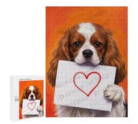Adult 500 Piece Wooden Jigsaw Puzzle Cavalier King Charles Spaniel With Heart Theme - Challenging Brain Teaser, Difficult Puzzles for Dog Lovers, Gift for Pet Memorial