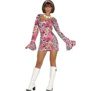 Adult 60s Hippy Chick Costume Ivana Gogo Fancy Dress Ladies Hippie Outfit (14-16)