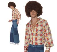 Adult 70s Mens Patchwork Trousers Only Denim Flared Disco Fancy Dress Outfit M L
