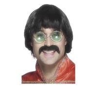 Adult 70s Mersey Wig & Tash Music Film Icon Fancy Dress Party Accessory