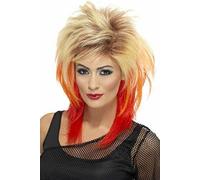 Smiffys 80s Mullet Wig, Blonde with Red Streaks, 1980's Fancy Dress, 1980s Dress Up Wigs