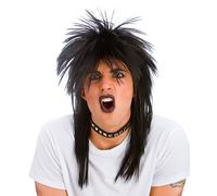 Adult 80s ROCKER WIG Diva Black Roots PUNK Rock Chic Fancy Dress 80's Eighties