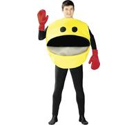 Adult Yellow Ghost 80s 90s Video Game Arcade Fancy Dress Costume Glutton Arcade