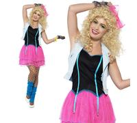 Adult 80s Wild Girl Costume Madonna Pop Star Kim Wilde Ladies Fancy Dress New
