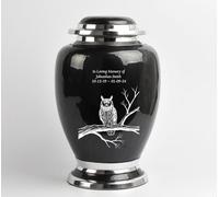 Adult Aluminium Ashes Urn - Large Cremation Funeral Memorial Container - Durable Metal Keepsake for Loved Ones - Holds Approx. 90kg / 14 Stone (Black- Owl)