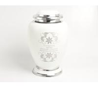 Adult Aluminium Ashes Urn - Large Cremation Funeral Memorial Container - Durable Metal Keepsake for Loved Ones - Holds Approx. 90kg / 14 Stone (White- Floral with text engraved)