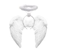 Adult Angel Feather Wings With Halo Headband Halloween Fancy Dress Wings In 2 Colours Black/White Wings with Halo Angel Wings Costume for Adult Halloween Christmas Party 60 x 40 cm (White)