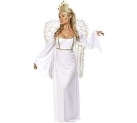 Smiffys Angel Costume, White with Dress, Crown & Wings, Christmas Adult Fancy Dress, Angel Dress Up Costumes
