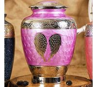 Adult Angel Wings Cremation Urns for Human Ashes | Crafted Memorial for Cherished Remains | Beautiful Design Funeral Pot for Pets Loss & Loved Ones. 10.5" Aluminum | 200 Cubic Inches Large Adult Pink