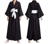 Adult Anime Black Robe Cloak Cosplay Costumes Japanese Traditional Samurai Uniform Kimono Outfit Halloween Outfits, Black, XXXL
