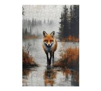 Adult Artistic Jigsaw Puzzle, Fox in Misty Lake Painting, 300 PCS