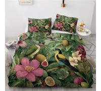adult bedding Birdie Reversible Printed Duvet Cover with Pillowcases Flowers Printed Bedding Quilt Cover Set 3 Pieces for Teens and Adults King 230X220 cm