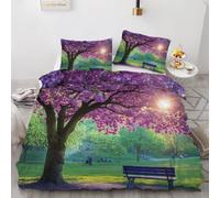 adult bedding Cherry Blossom Trees Reversible Printed Duvet Cover with Pillowcases Sunset Printed Bedding Quilt Cover Set 3 Pieces for Adults Super King 260X220 cm