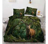 adult bedding Fawn Reversible Printed Duvet Cover with Pillowcases Forest Printed Bedding Quilt Cover Set 3 Pieces for Teens and Adults Single 135X200 cm