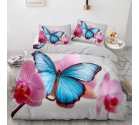 adult bedding Flowers Reversible Printed Duvet Cover with Pillowcases Butterfly Printed Bedding Quilt Cover Set 3 Pieces for Teens and Adults Double 200X200 cm