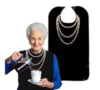 Adult Bibs for Elderly Washable, Pearl Necklace Snap Button Bibs for Adults with Food Collector Easy Clean Waterproof Adult Bibs for Women Funny